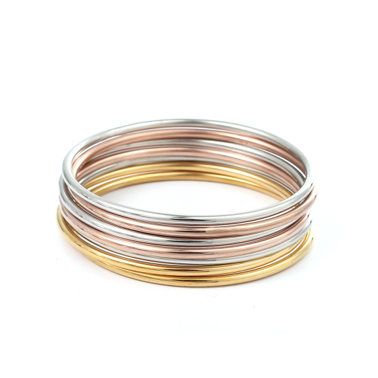Image de Bracelets Empilage en 304 Acier Inoxydable Couleur Mixte Rond 23cm - 22cm long, 1 Kit （ 7 Pcs/Kit)