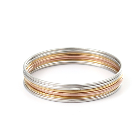 304 Stainless Steel Stacking Bangles Bracelets Mixed Round 23cm(9") long - 22cm(8 5/8") long, 1 Set ( 7 PCs/Set)