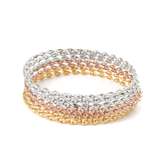 Image de Bracelets Empilage en 304 Acier Inoxydable Couleur Mixte Rond Spiral 23cm - 22cm long, 1 Kit （ 7 Pcs/Kit)