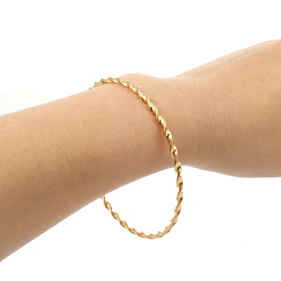 Image de Bracelets Empilage en 304 Acier Inoxydable Couleur Mixte Rond Spiral 23cm - 22cm long, 1 Kit （ 7 Pcs/Kit)