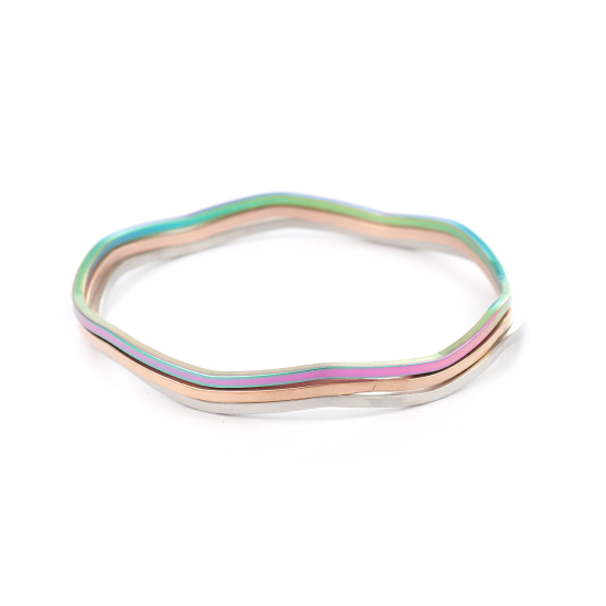 Immagine di 304 Acciaio Inossidabile Impilabile Braccialetto Misto Irregolare Increspatura 23cm - 22cm Lunghezza, 1 Serie ( 3 Pz/Serie)