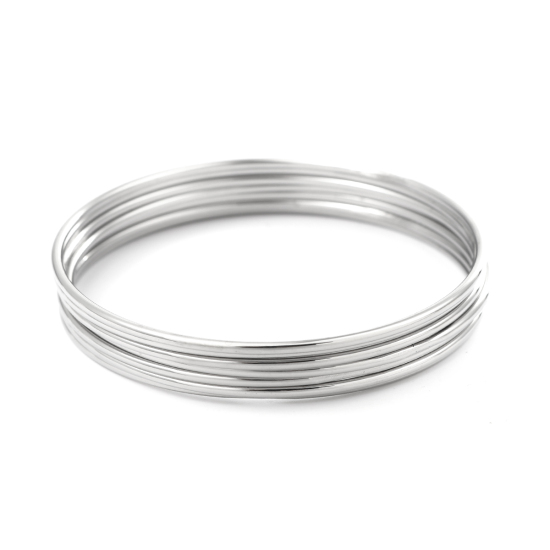 Image de Bracelets Empilage en 304 Acier Inoxydable Argent Mat Rond 23cm - 22cm long, 1 Kit （ 7 Pcs/Kit)