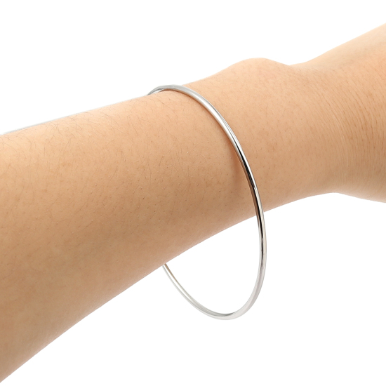 Image de Bracelets Empilage en 304 Acier Inoxydable Argent Mat Rond 23cm - 22cm long, 1 Kit （ 7 Pcs/Kit)