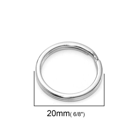 合金 キーチェーンとキーリング シルバートーン 円形 20mm直径、 50 個 の画像