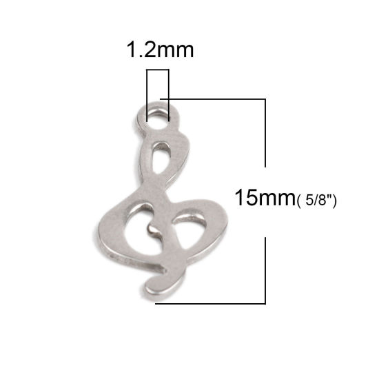 Picture of 304 Stainless Steel Music Chain Tail Extender Charms Musical Note Silver Tone 15mm x 8mm, 10 PCs