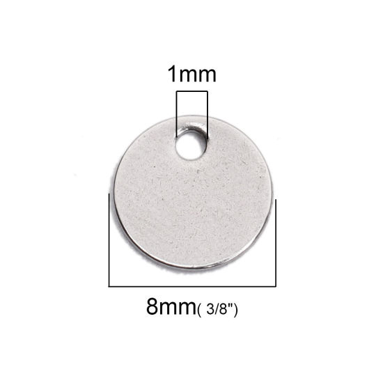 Picture of 304 Stainless Steel Chain Tail Extender Charms Round Disc Silver Tone 8mm Dia., 10 PCs