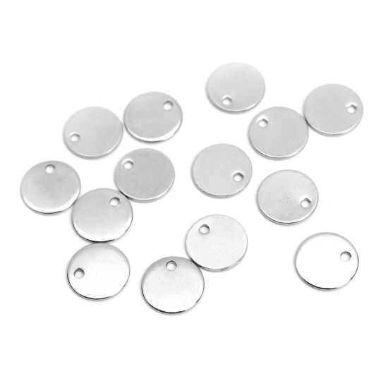 Picture of 304 Stainless Steel Chain Tail Extender Charms Round Disc Silver Tone 8mm Dia., 10 PCs