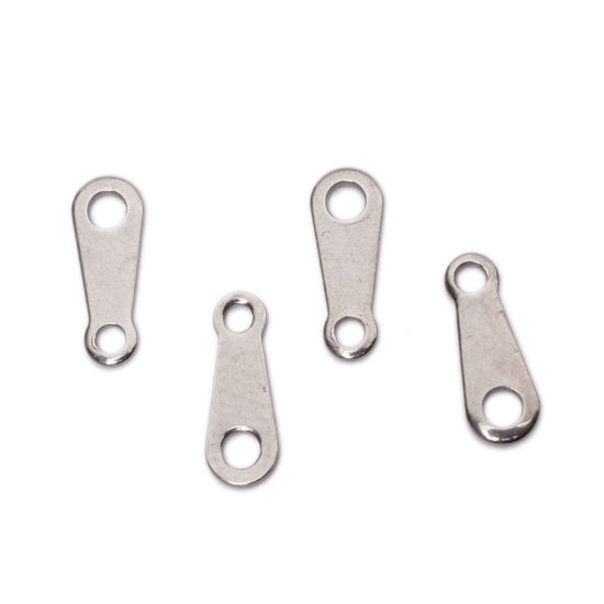 Picture of 304 Stainless Steel Chain Tail Extender Connectors For Jewelry Necklace Bracelet Silver Tone Drop 10mm x 4mm, 10 PCs