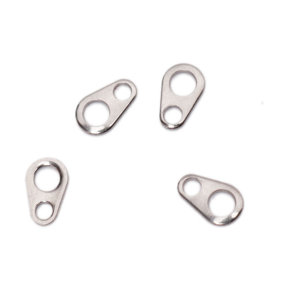 Picture of 304 Stainless Steel Chain Tail Extender Connectors For Jewelry Necklace Bracelet Silver Tone Drop 6mm x 4mm, 10 PCs