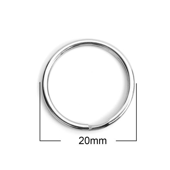 304ステンレス鋼 キーチェーンとキーリング 円形 シルバートーン 20mm直径、 10 個 の画像