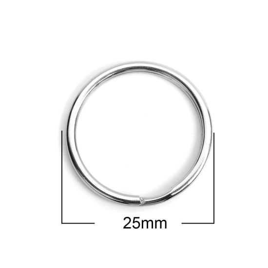 304ステンレス鋼 キーチェーンとキーリング 円形 シルバートーン 25mm直径、 10 個 の画像