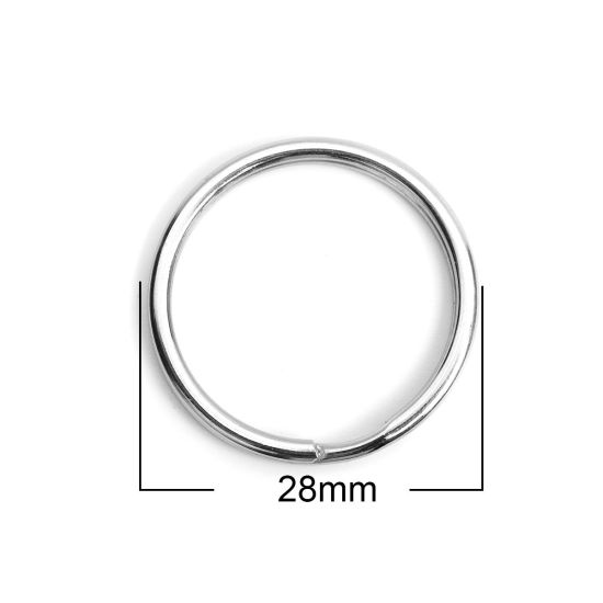 304ステンレス鋼 キーチェーンとキーリング 円形 シルバートーン 28mm直径、 10 個 の画像