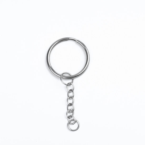 Bild von 304 Edelstahl Schlüsselkette & Schlüsselring Silberfarbe Kreis 6.2cm x 2cm, 5 Stück