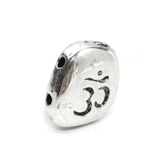Immagine di Lega di Zinco Perline Irregolare Argento Antico Simbolo di OM Scolpisce Circa 12mm x 11mm, Foro:Circa 1.5mm, 10 Pz