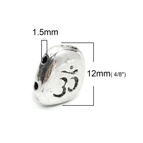 Immagine di Lega di Zinco Perline Irregolare Argento Antico Simbolo di OM Scolpisce Circa 12mm x 11mm, Foro:Circa 1.5mm, 10 Pz