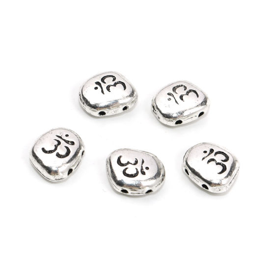 Immagine di Lega di Zinco Perline Irregolare Argento Antico Simbolo di OM Scolpisce Circa 12mm x 11mm, Foro:Circa 1.5mm, 10 Pz