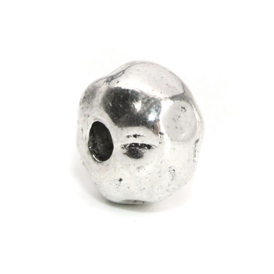 Immagine di Lega di Zinco Perline Tondo Argento Antico Circa 9mm x 7mm, Foro:Circa 3mm, 30 Pz