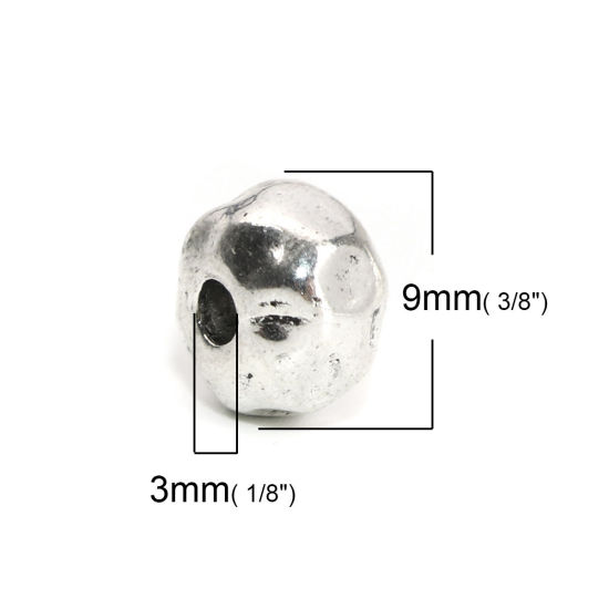 Immagine di Lega di Zinco Perline Tondo Argento Antico Circa 9mm x 7mm, Foro:Circa 3mm, 30 Pz