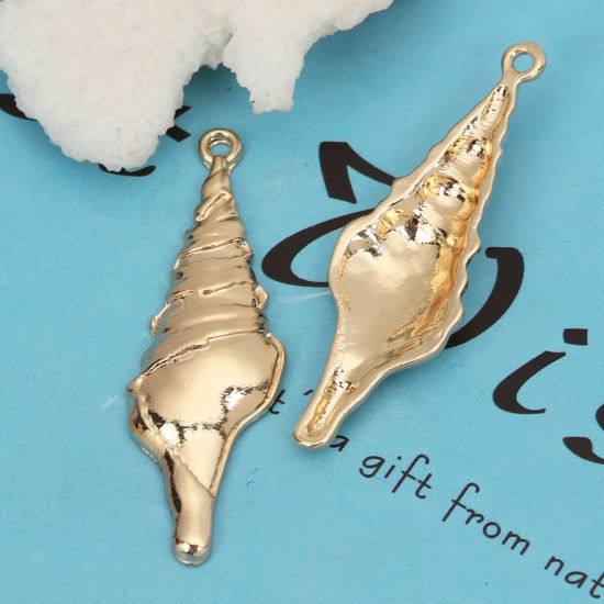 Picture of Zinc Based Alloy Ocean Jewelry Pendants Conch/ Sea Snail Gold Plated 4.8cm x 1.6cm, 5 PCs