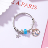 Imagen de Aleación del Cinc & Acero Inoxidable Brazalete Tono de Plata Azul Ronda Estrella de Mar Ajustable 5.5cm Diámetro, 1 Unidad