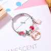 Imagen de Aleación del Cinc & Acero Inoxidable Brazalete Tono de Plata Rojo Ronda Love Rosa Claro Rhinestone Ajustable 5.5cm Diámetro, 1 Unidad