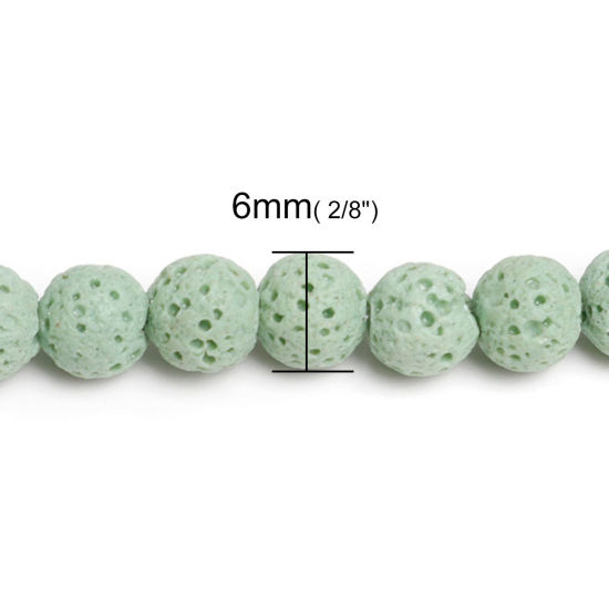 Picture of Lava Rock ( Natural ) Beads Round Light Green About 6mm Dia., Hole: Approx 1.5mm, 40cm(15 6/8") long, 1 Strand (Approx 64 PCs/Strand)