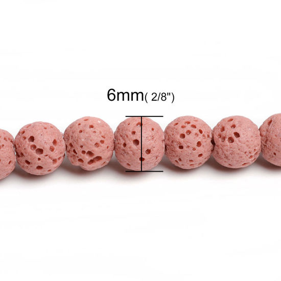 Picture of Lava Rock ( Natural ) Beads Round Dark Pink About 6mm Dia., Hole: Approx 1.5mm, 40cm(15 6/8") long, 1 Strand (Approx 64 PCs/Strand)