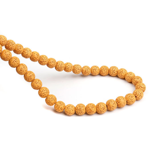 Picture of Lava Rock ( Natural ) Beads Round Yellow About 6mm Dia., Hole: Approx 1.5mm, 40cm(15 6/8") long, 1 Strand (Approx 64 PCs/Strand)