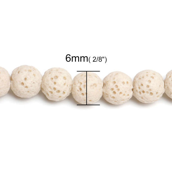 Picture of Lava Rock ( Natural ) Beads Round Creamy-White About 6mm Dia., Hole: Approx 1.5mm, 40cm(15 6/8") long, 1 Strand (Approx 65 PCs/Strand)