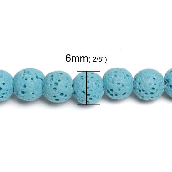 Picture of Lava Rock ( Natural ) Beads Round Light Blue About 6mm Dia., Hole: Approx 1.5mm, 40cm(15 6/8") long, 1 Strand (Approx 65 PCs/Strand)