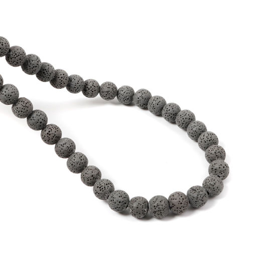 Picture of Lava Rock ( Natural ) Beads Round Gray About 10mm Dia., Hole: Approx 2.3mm, 40.5cm(16") long, 1 Strand (Approx 41 PCs/Strand)