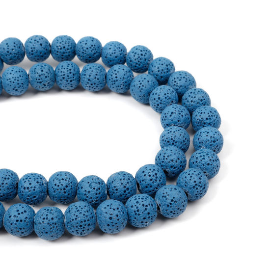 Picture of Lava Rock ( Natural ) Beads Round Blue About 10mm Dia., Hole: Approx 2.3mm, 39cm(15 3/8") long, 1 Strand (Approx 41 PCs/Strand)