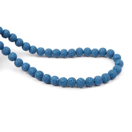 Image de Perles en Pierre de Lave ( Naturel ) Rond Bleu 10mm Dia, Trou: env. 2.3mm, 39cm long, 1 Enfilade (Env. 41 Pcs/Enfilade)