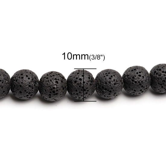 Picture of Lava Rock ( Natural ) Beads Round Black About 10mm Dia., Hole: Approx 2.3mm, 39.5cm(15 4/8") long, 1 Strand (Approx 41 PCs/Strand)