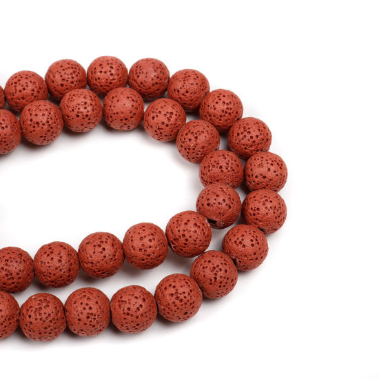 Picture of Lava Rock ( Natural ) Beads Round Red Brown About 12mm Dia., Hole: Approx 2.3mm, 38cm(15") long, 1 Strand (Approx 34 PCs/Strand)
