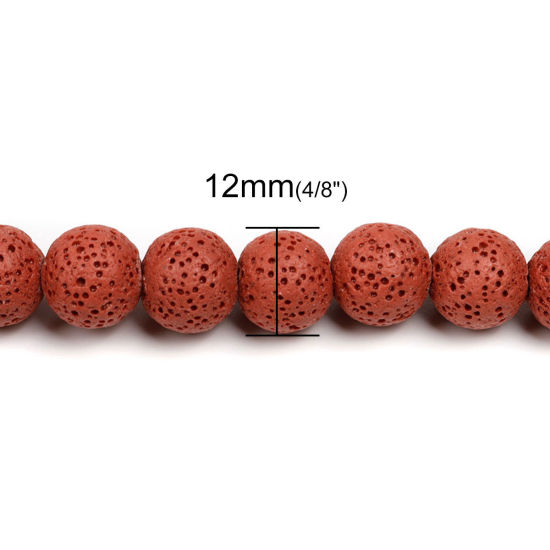 Изображение Из лавы ( Природный ) Бусины Круглые Красно- коричневый Примерно 12мм диаметр, Размер Поры 2.3мм, 38см длина, 1 Нитка (Примерно 34 ШТ/Нитка)