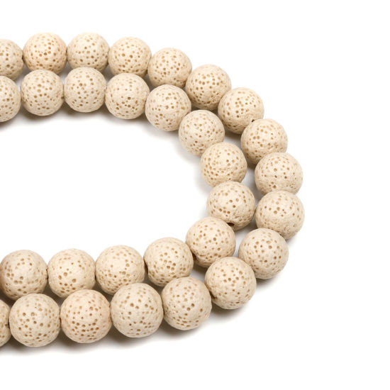 Picture of Lava Rock ( Natural ) Beads Round Creamy-White About 12mm Dia., Hole: Approx 2.3mm, 37cm(14 5/8") long, 1 Strand (Approx 34 PCs/Strand)
