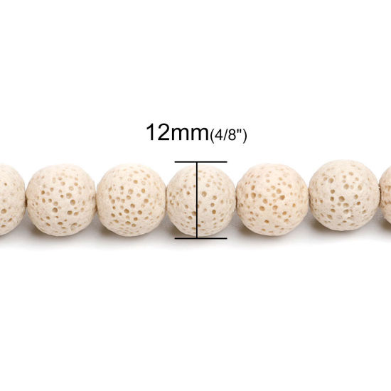 Picture of Lava Rock ( Natural ) Beads Round Creamy-White About 12mm Dia., Hole: Approx 2.3mm, 37cm(14 5/8") long, 1 Strand (Approx 34 PCs/Strand)