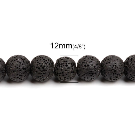 Picture of Lava Rock ( Natural ) Beads Round Black About 12mm Dia., Hole: Approx 2.3mm, 37.5cm(14 6/8") long, 1 Strand (Approx 34 PCs/Strand)