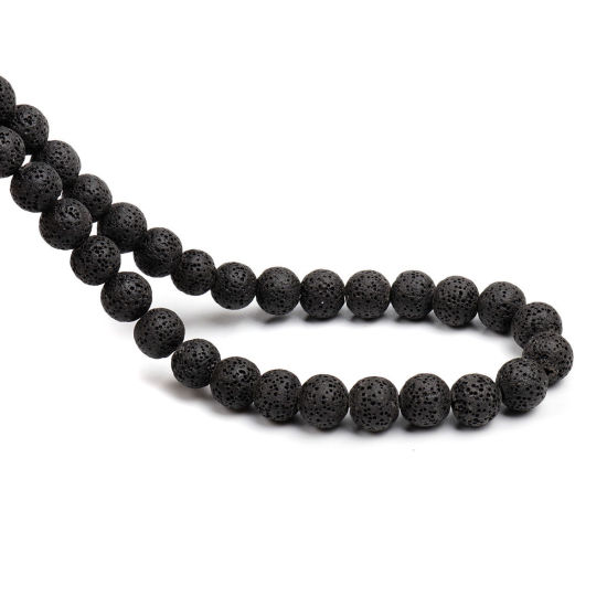 Picture of Lava Rock ( Natural ) Beads Round Black About 12mm Dia., Hole: Approx 2.3mm, 37.5cm(14 6/8") long, 1 Strand (Approx 34 PCs/Strand)