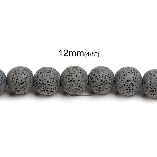 Picture of Lava Rock ( Natural ) Beads Round Gray About 12mm Dia., Hole: Approx 2.3mm, 38.5cm(15 1/8") long, 1 Strand (Approx 34 PCs/Strand)