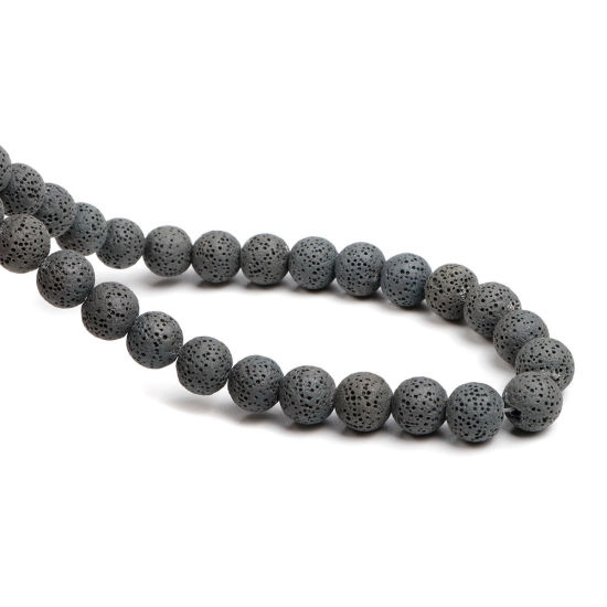 Picture of Lava Rock ( Natural ) Beads Round Gray About 12mm Dia., Hole: Approx 2.3mm, 38.5cm(15 1/8") long, 1 Strand (Approx 34 PCs/Strand)