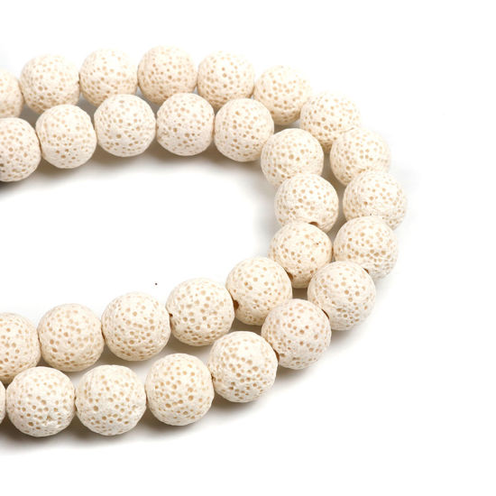 Picture of Lava Rock ( Natural ) Beads Round White About 12mm Dia., Hole: Approx 2.3mm, 38cm(15") long, 1 Strand (Approx 34 PCs/Strand)