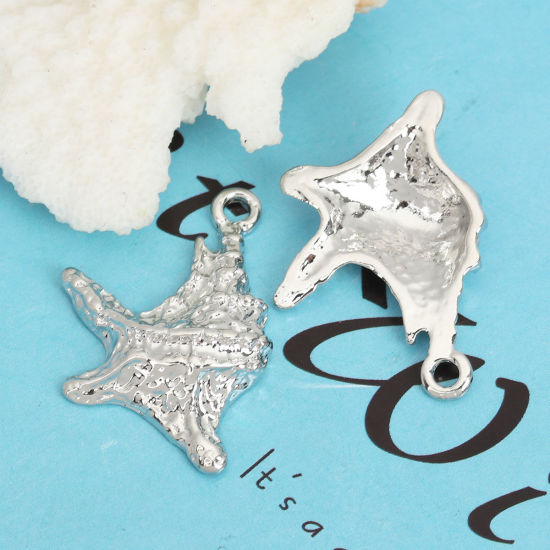 Immagine di Lega di Zinco Gioielli Oceanici Ciondoli Stella di Mare Argento Placcato 34mm x 22mm , 5 Pz