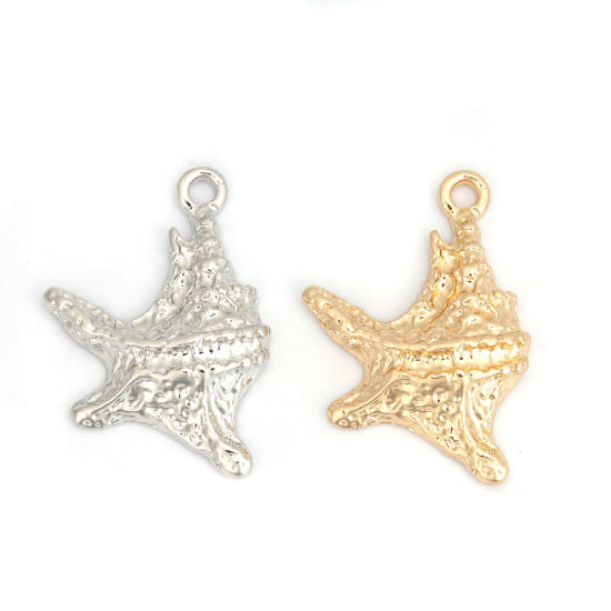 Immagine di Lega di Zinco Gioielli Oceanici Ciondoli Stella di Mare Argento Placcato 34mm x 22mm , 5 Pz