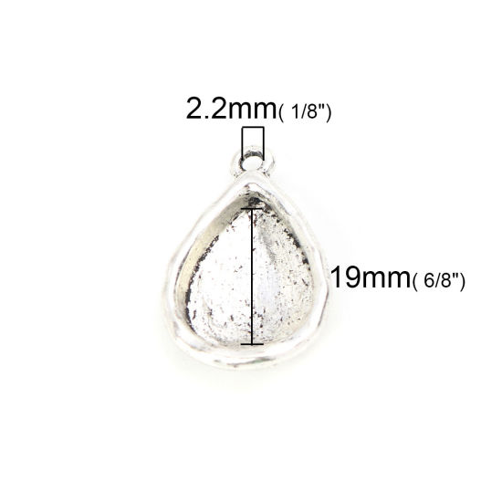 Picture of Zinc Based Alloy Cabochon Settings Charms Drop Antique Silver Color (Fits 19mm x 13mm) 28mm x 17mm, 10 PCs