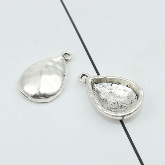 Picture of Zinc Based Alloy Cabochon Settings Charms Drop Antique Silver Color (Fits 19mm x 13mm) 28mm x 17mm, 10 PCs