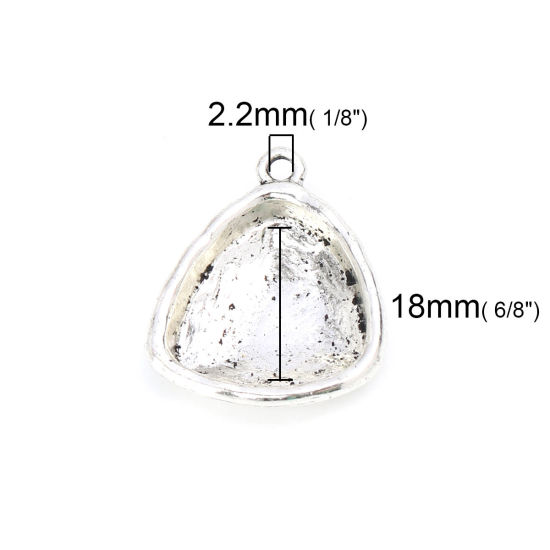 Picture of Zinc Based Alloy Cabochon Settings Charms Triangle Antique Silver Color (Fits 19mm x 18mm) 28mm x 23mm, 10 PCs