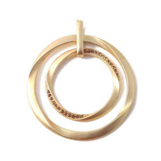 Bild von Zinklegierung Anhänger Rund Matt Echtgold plattiert Sektfarben Strass Verdreht 75mm x 67mm, 1 Stück