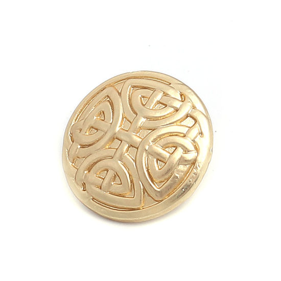Picture of Zinc Based Alloy Metal Sewing Shank Buttons Single Hole Round Matt Real Gold Plated Carved Pattern 17mm Dia., 5 PCs